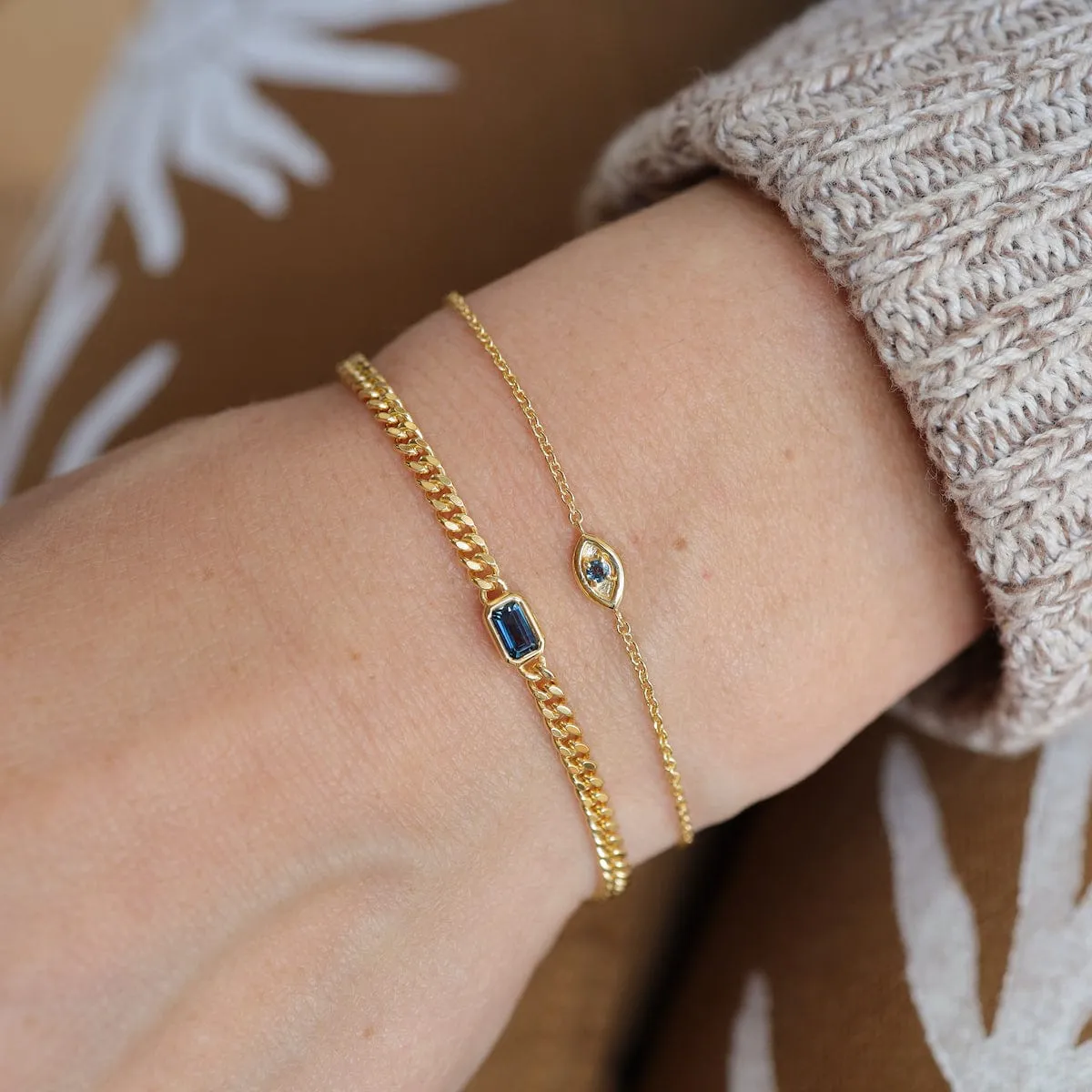 Gold Vermeil Evil Eye with London Blue Topaz Bracelet
