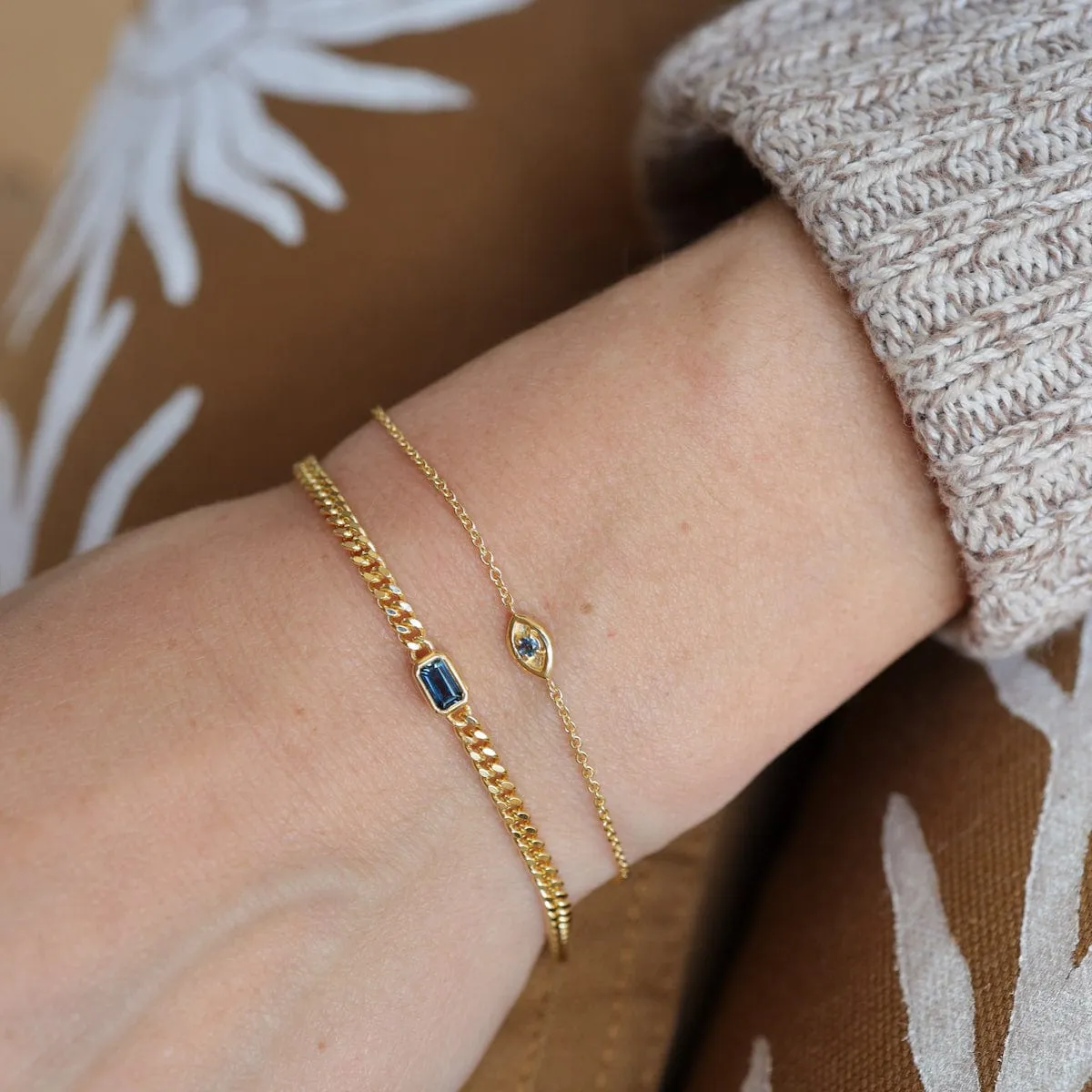 Gold Vermeil Evil Eye with London Blue Topaz Bracelet
