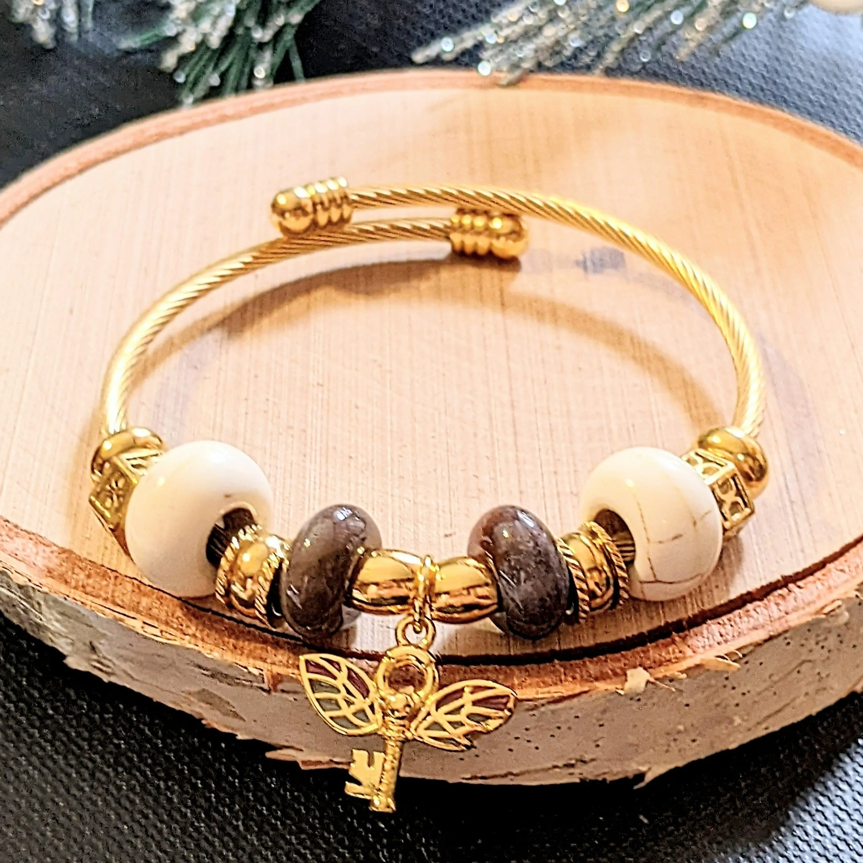 Gold Winged Key Euro Cuff Wrap Bracelet
