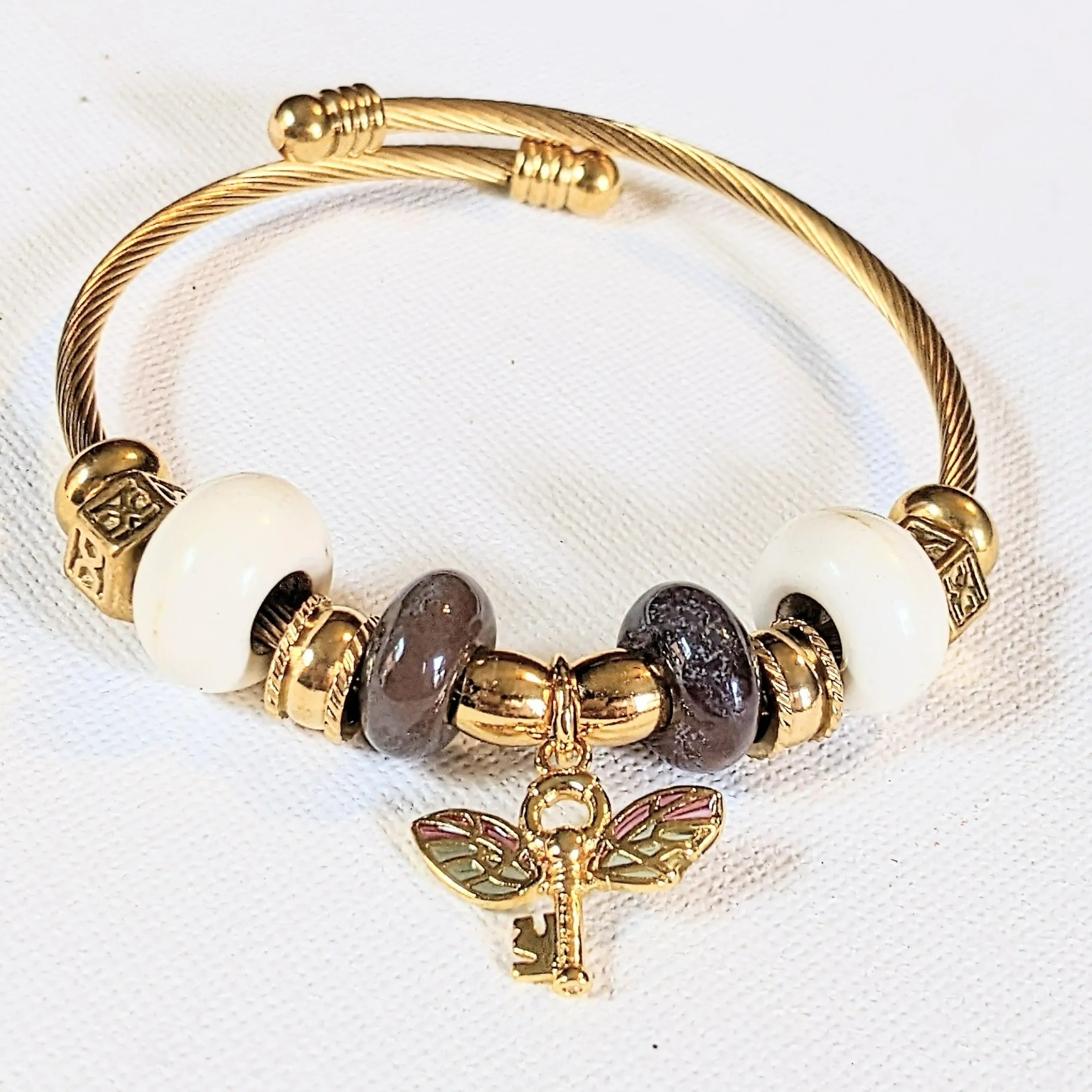 Gold Winged Key Euro Cuff Wrap Bracelet