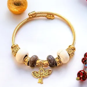 Gold Winged Key Euro Cuff Wrap Bracelet
