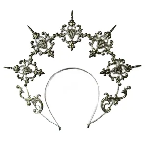 Gothic Goddess Spiked Halo Crown Festival Headdress Headband - Silver Style 4