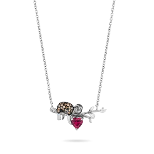 Hallmark Fine Jewelry Sleepy Sloth Necklace in Sterling Silver with Champagne Diamonds & Created Ruby