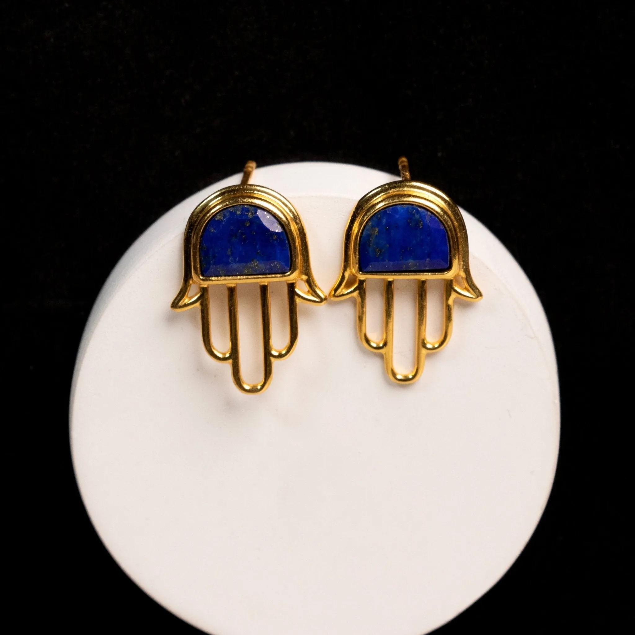 Hamsa Lapis Lazuli Gold 925 Sterling Silver Earrings