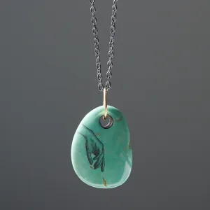 Hand of Fate Kingman Turquoise Scrimshaw Necklace