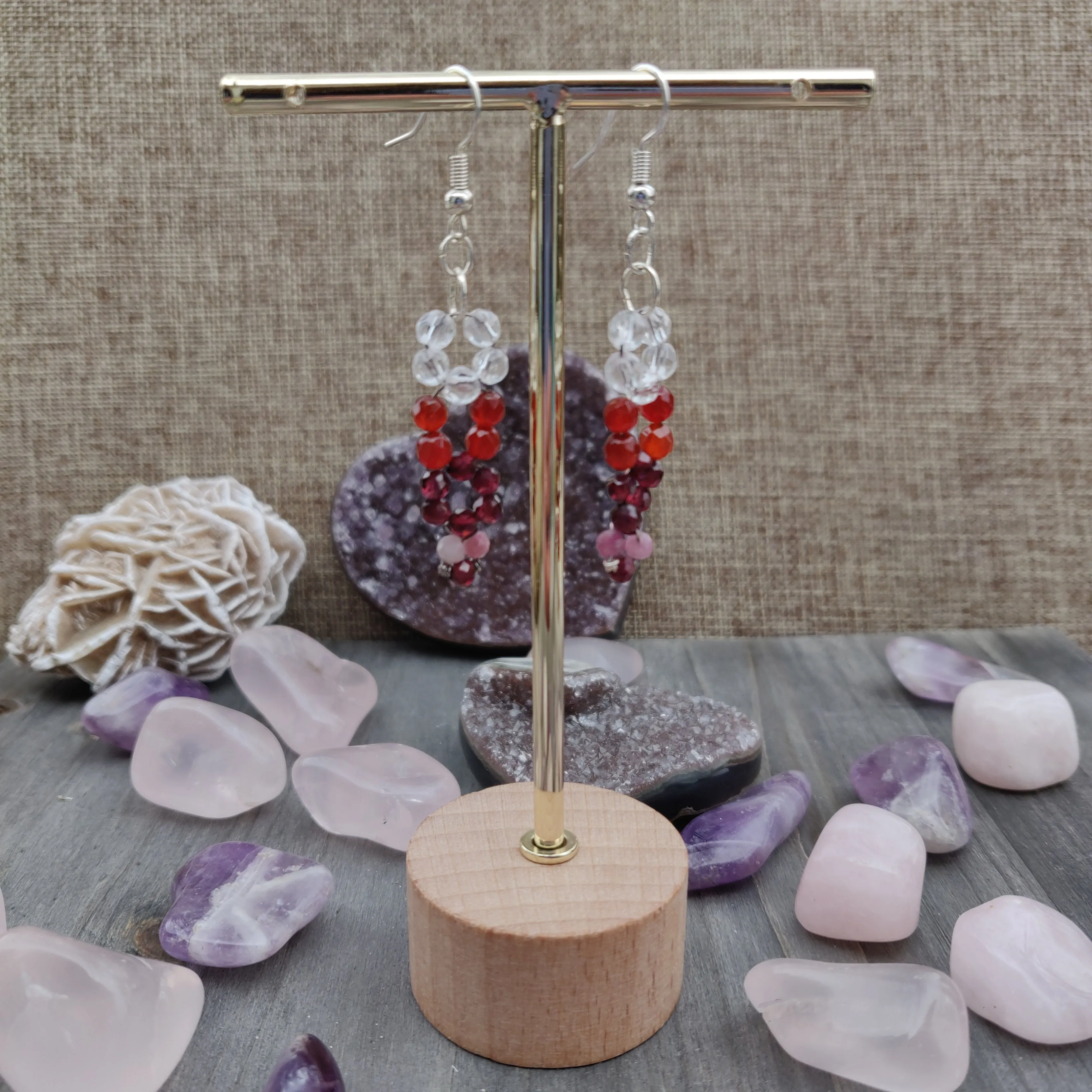 Handmade Gemstone Earrings - Clear Quartz, Carnelian, Garnet, & Pink Tourmaline