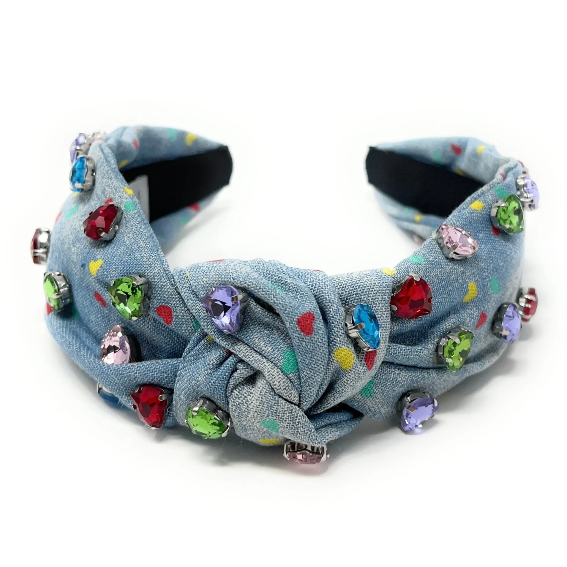 Hearts Denim Knot Jeweled Headband