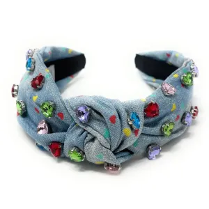 Hearts Denim Knot Jeweled Headband