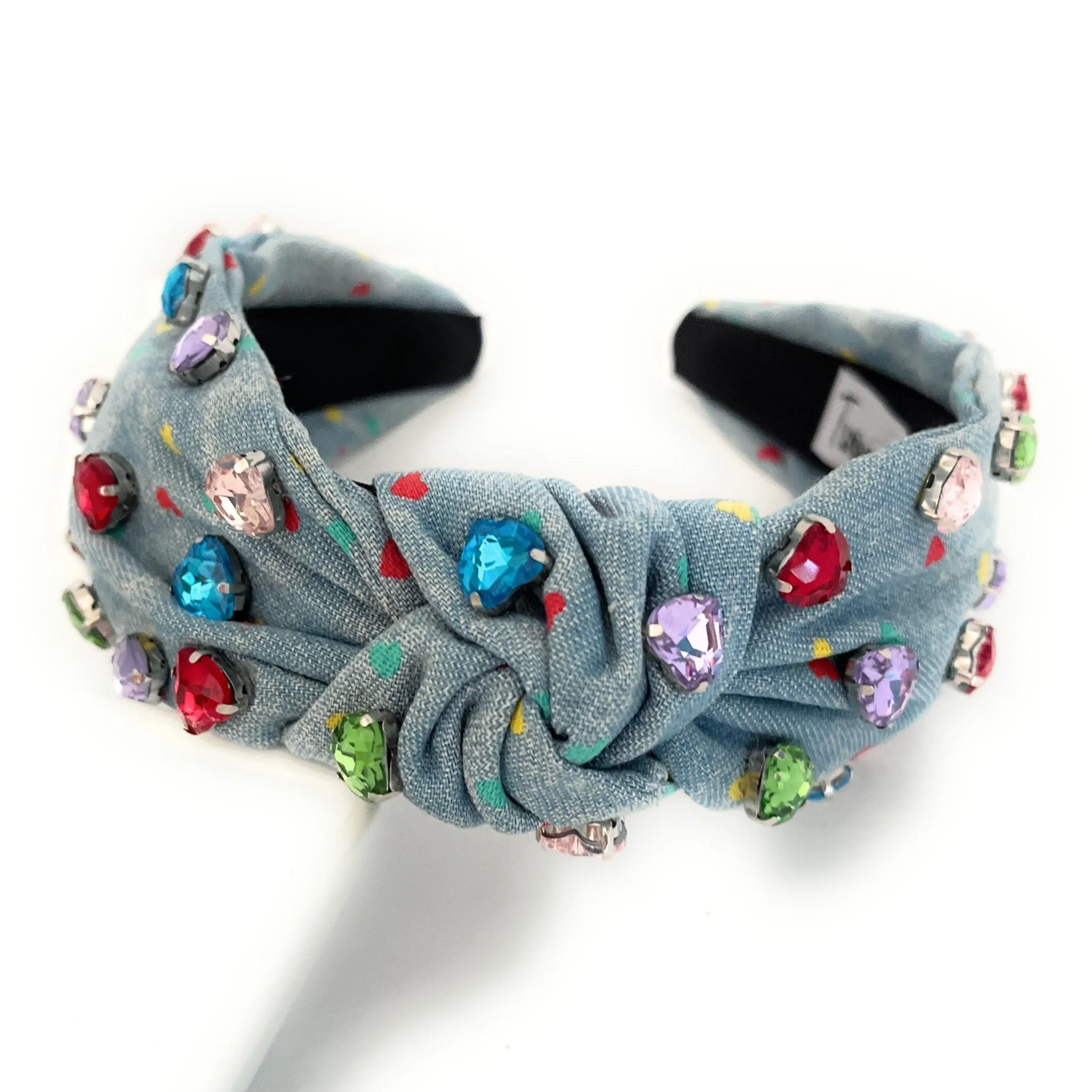Hearts Denim Knot Jeweled Headband