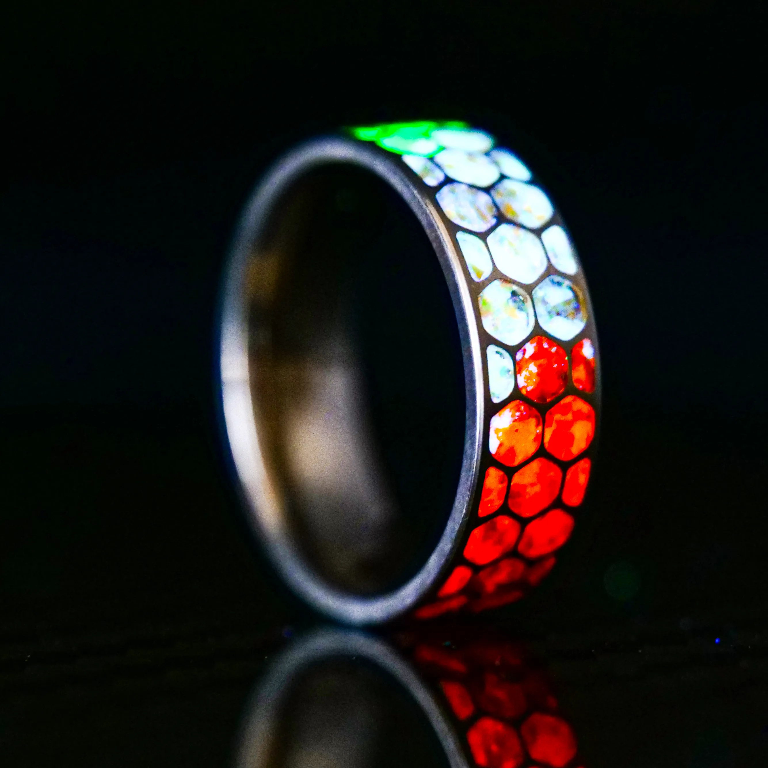 Hexagon Prismatic Opal Glowstone Ring on Titanium