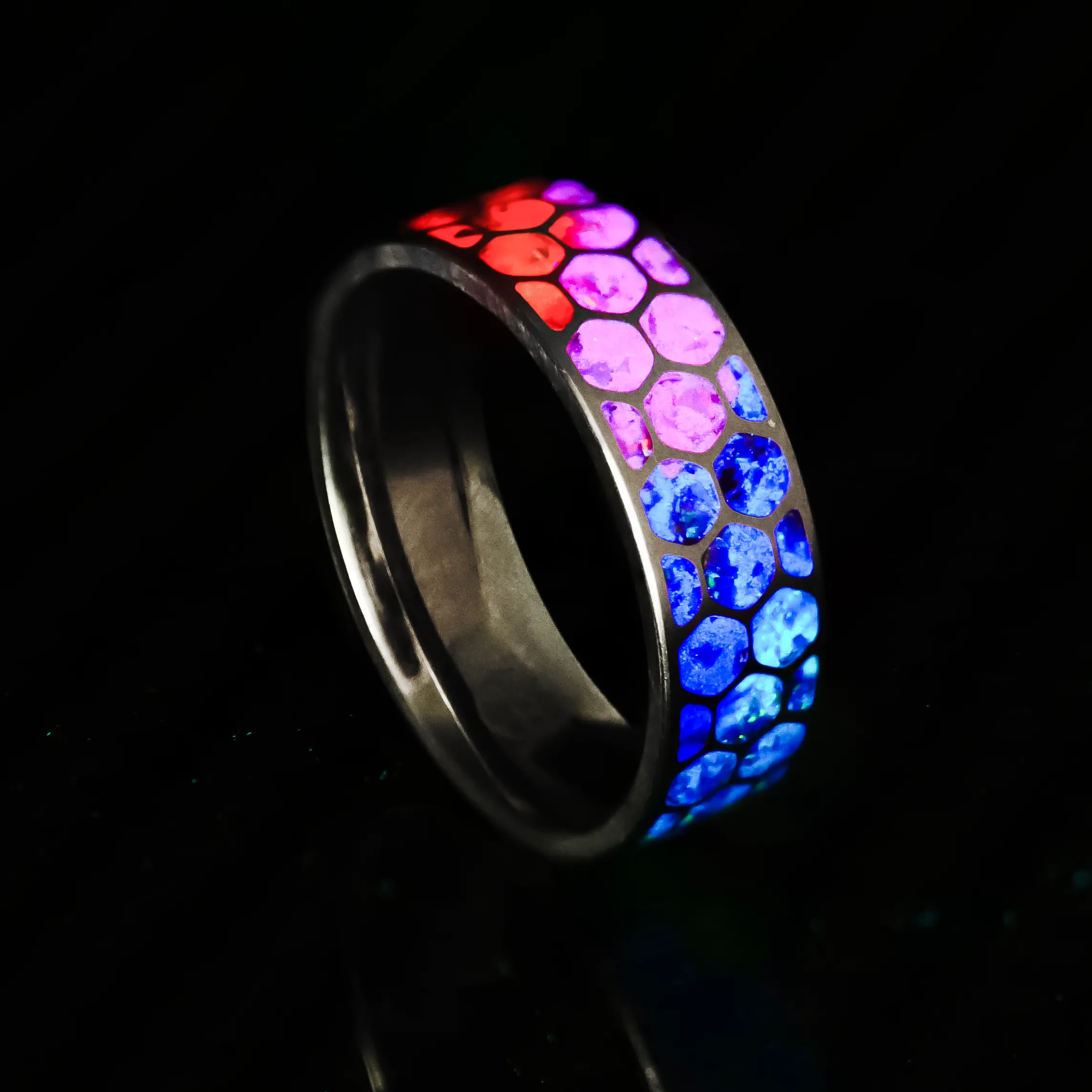 Hexagon Prismatic Opal Glowstone Ring on Titanium
