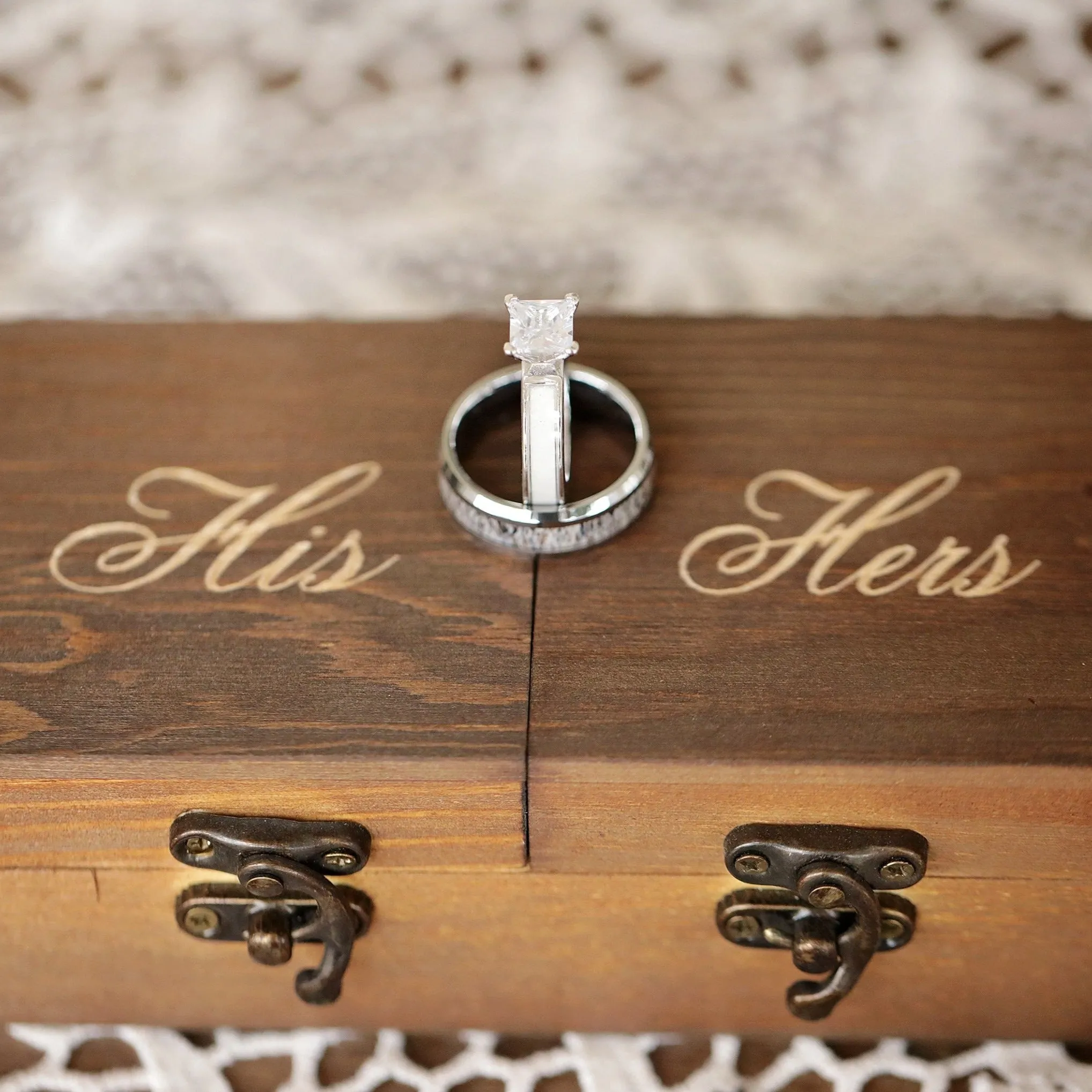 His & Hers - Wedding Ring Box (Pine)