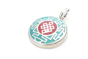 Inlaid White Metal Endless Knot Pendant