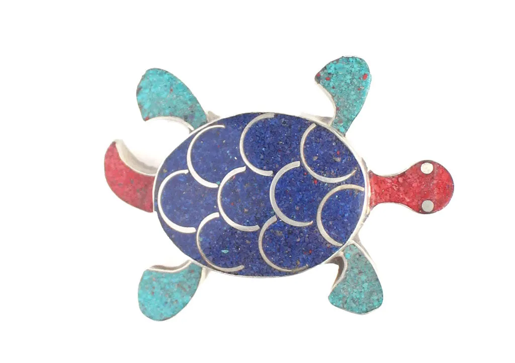 Inlaid White Metal Turtle Pendant