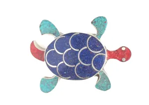 Inlaid White Metal Turtle Pendant