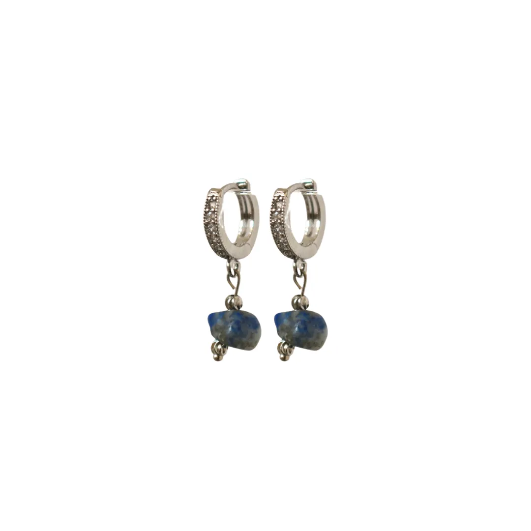 IVY LAPIS LAZULI HUGGIE EARRINGS IN PLATINUM