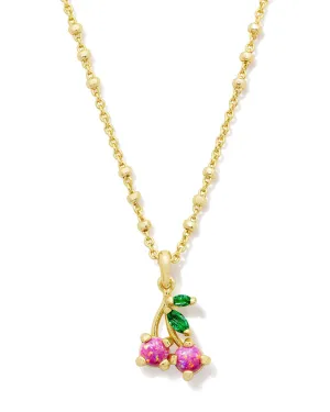 Kendra Scott Cherry Gold Short Pendant Necklace in Berry Kyocera Opal