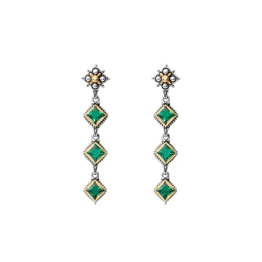 Konstantino Karia Collection Sterling and Gold Whisper Dangle Green Spinel Earrings