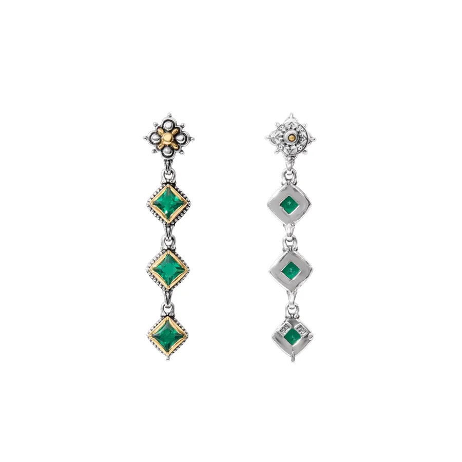 Konstantino Karia Collection Sterling and Gold Whisper Dangle Green Spinel Earrings