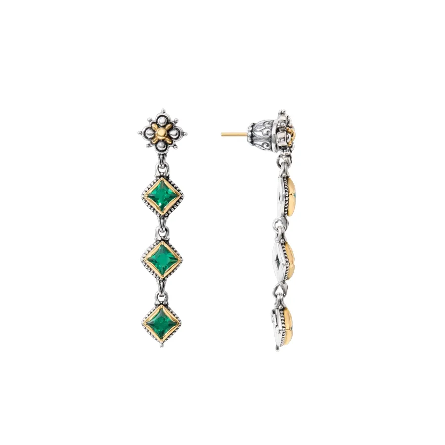 Konstantino Karia Collection Sterling and Gold Whisper Dangle Green Spinel Earrings