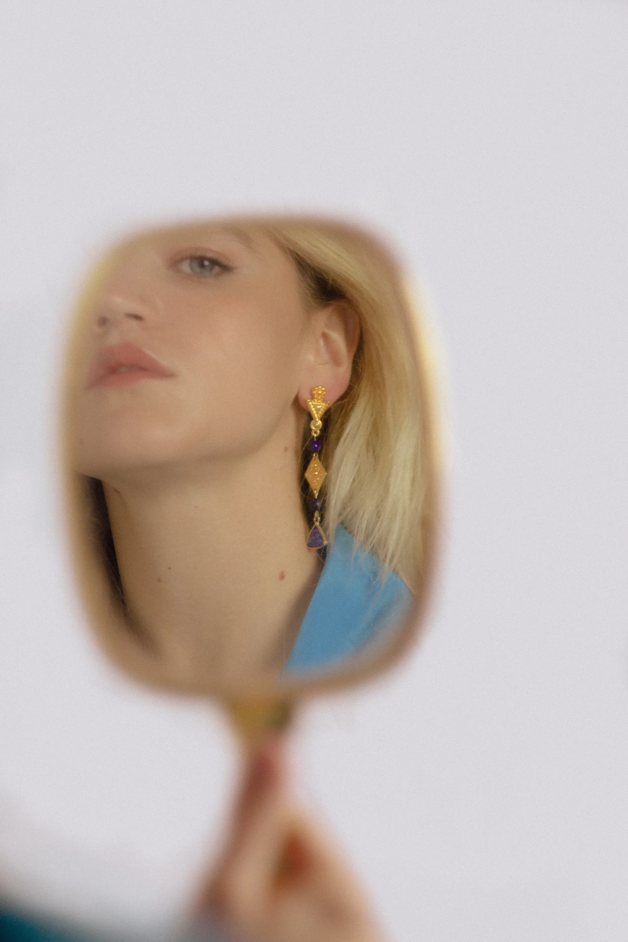 Lapis Lazuli Etruscan Earrings, Lightweight Long Post Earrings