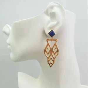 Lapiz Lazuli Square Stud with Lawin Dangling Earrings
