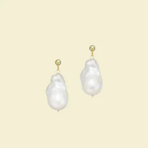 Large Baroque Natural Pearl Earrings Sterling Silver
