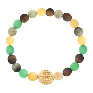 Large Money Seal Disk on Medium Multi Gemstone Bracelet