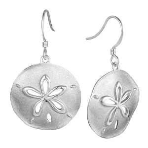 Life@Sea Genuine Sterling Silver Sandblasted & Polished Sand Dollar Dangle Earrings