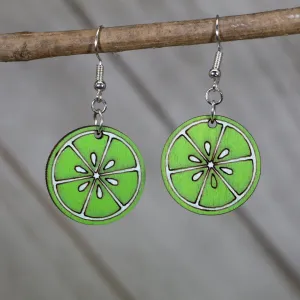 Lime Slice Wooden Dangle Earrings by Cate's Concepts, LLC