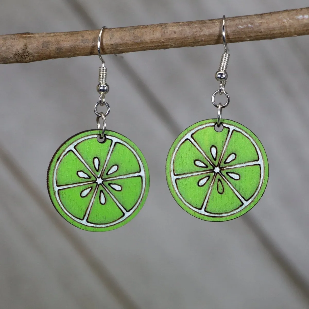 Lime Slice Wooden Dangle Earrings by Cate's Concepts, LLC
