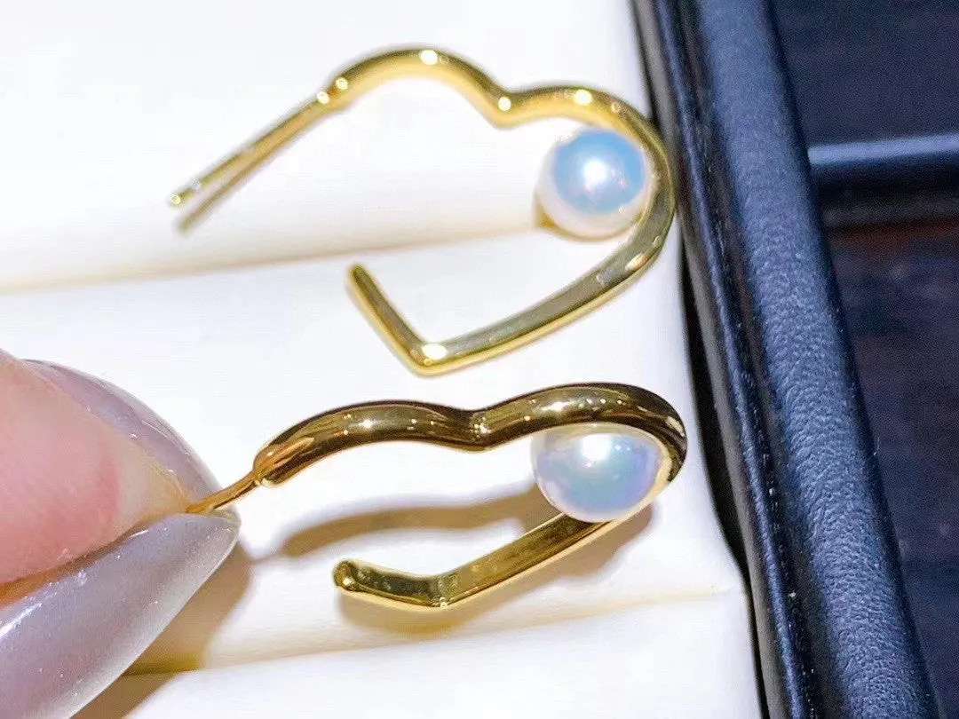 Love heart design real freshwater akoya pearl earrings