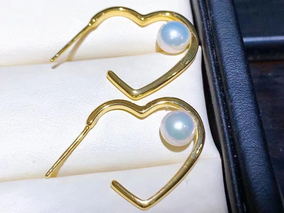Love heart design real freshwater akoya pearl earrings