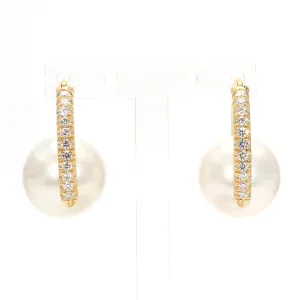 Lustrous Pearl & Pave Diamond Hoop Earrings