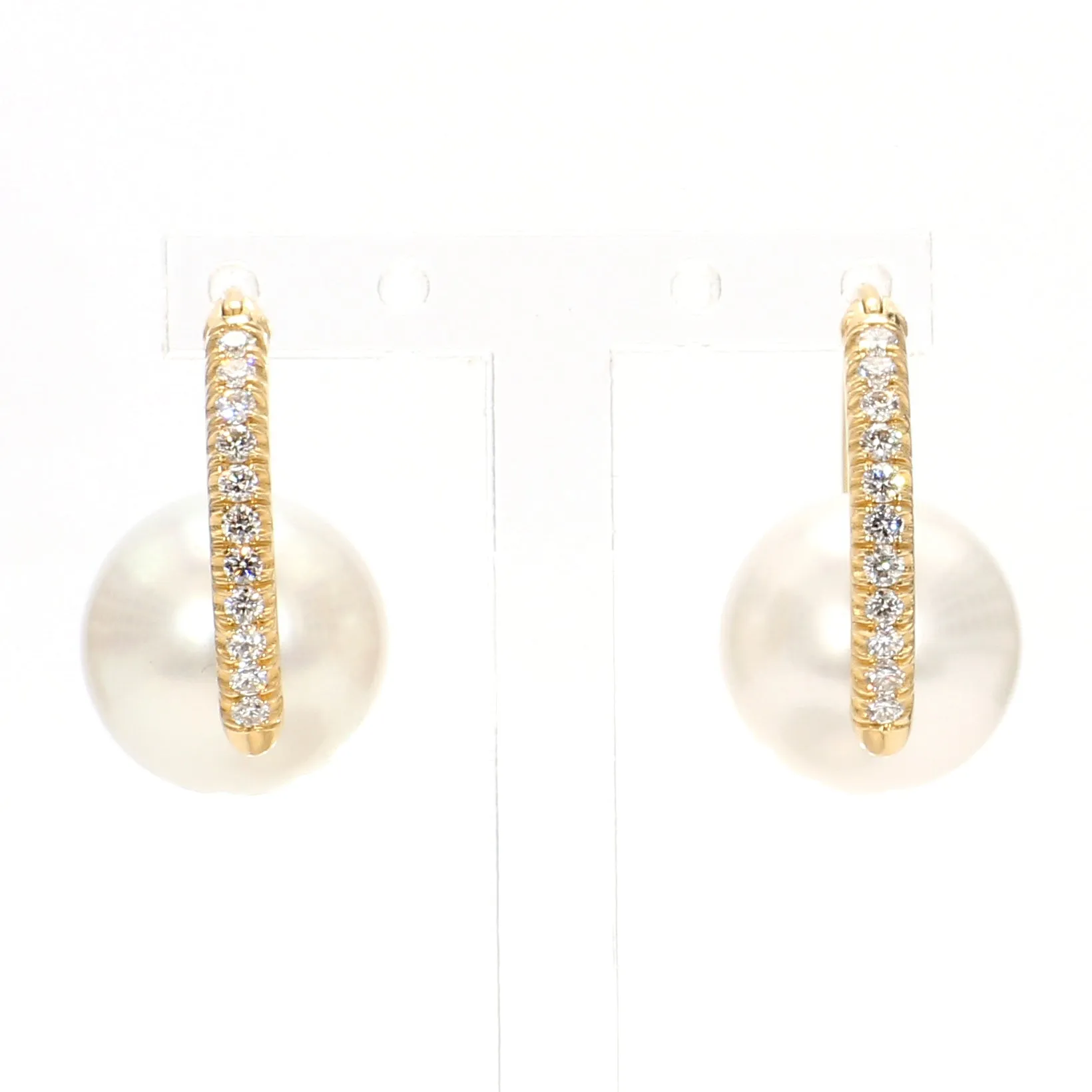 Lustrous Pearl & Pave Diamond Hoop Earrings