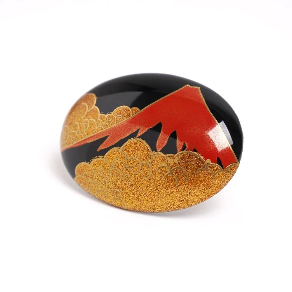 Maki-e Urushi Lacquer Brooch - Katsura(Japanese judas tree) / Mt. Fuji -, Traditional Japanese Urushi Lacquer Jewelry