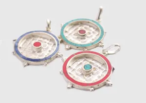 Mandala Jali Design Inlaid White Metal Pendant