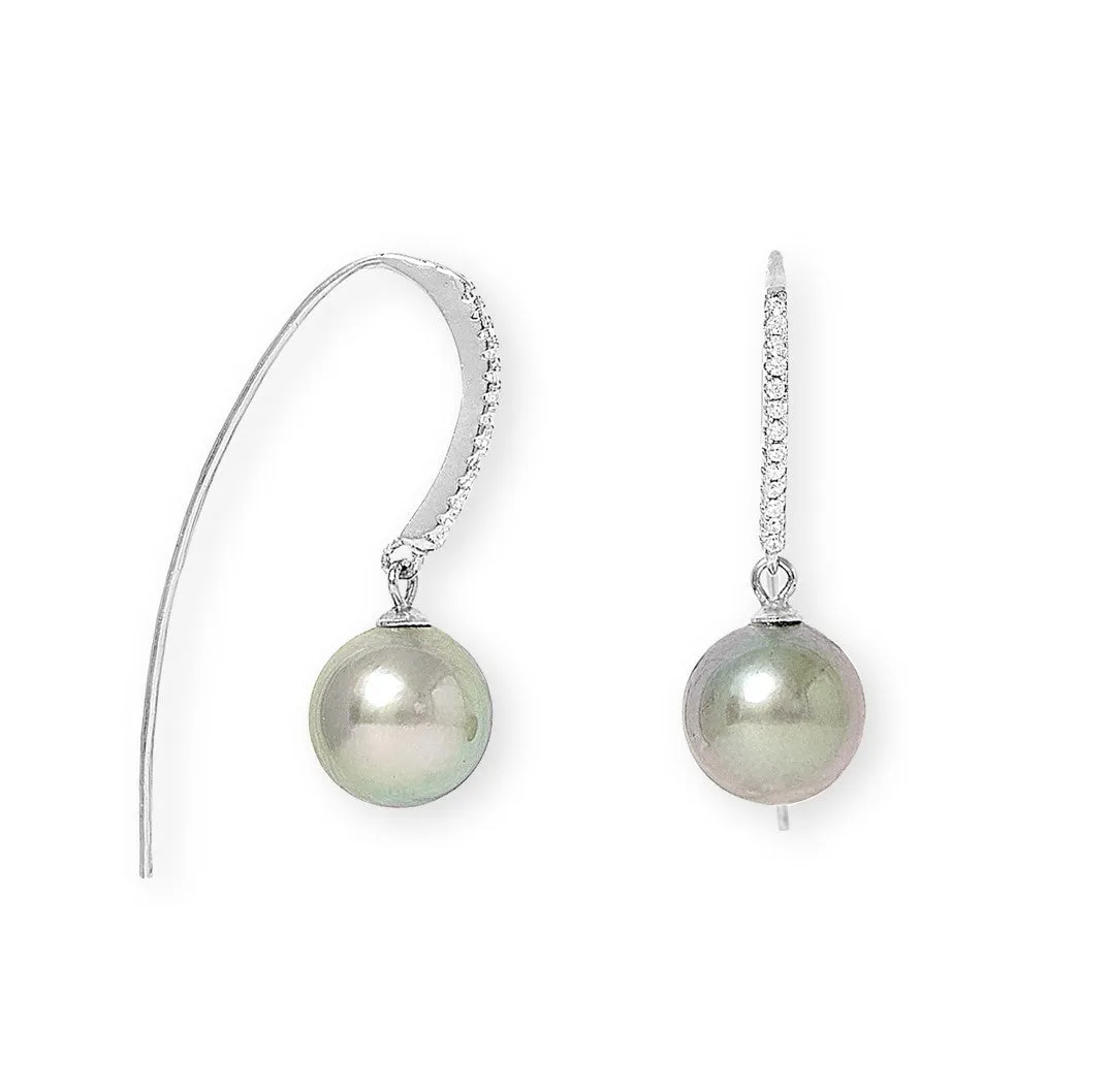 Margarita Tahitian cultured pearl drop earrings on long pave hooks