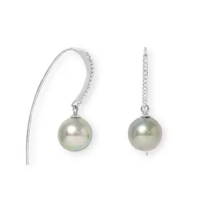 Margarita Tahitian cultured pearl drop earrings on long pave hooks