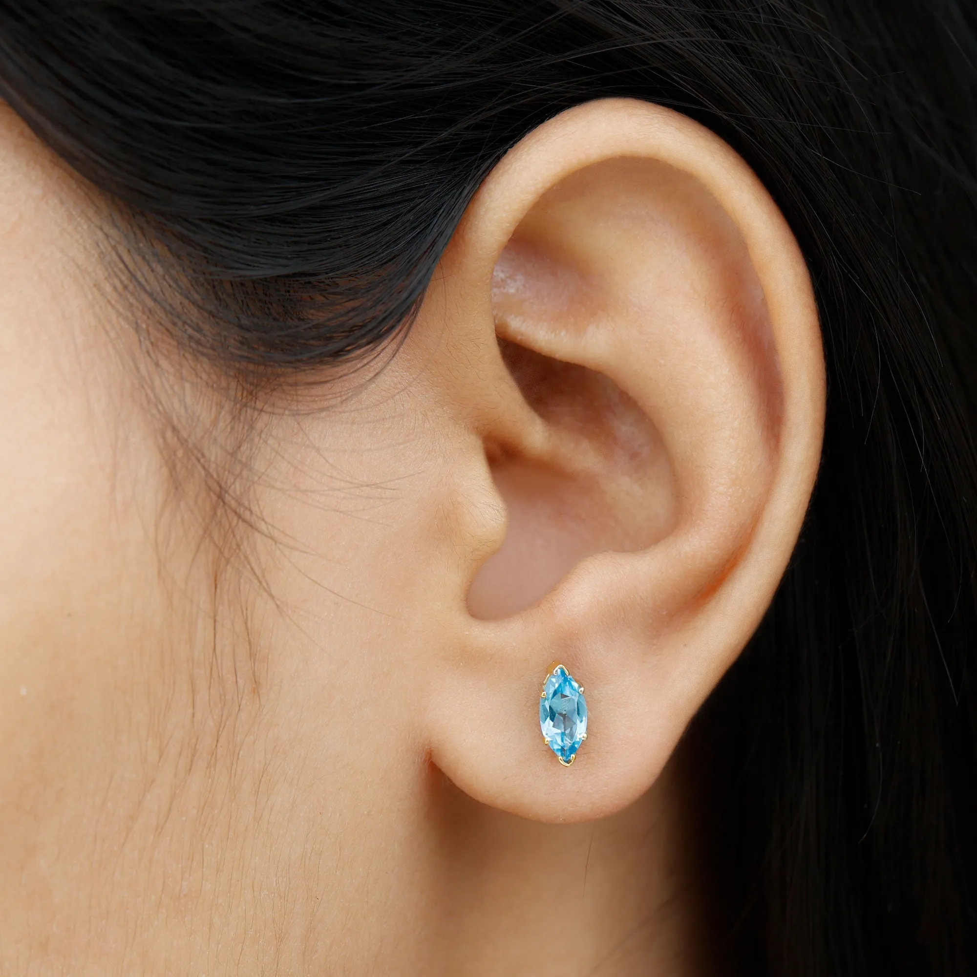 Marquise Cut Swiss Blue Topaz Solitaire Stud Earrings
