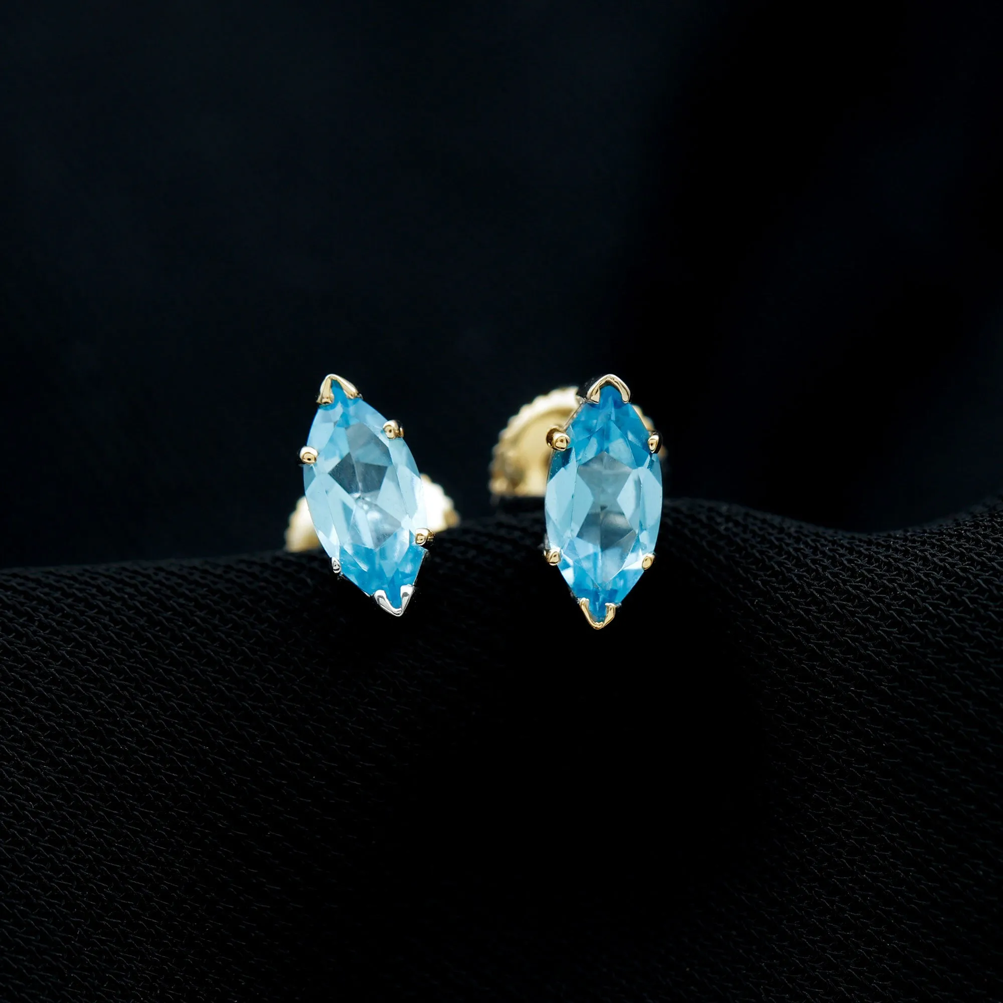 Marquise Cut Swiss Blue Topaz Solitaire Stud Earrings