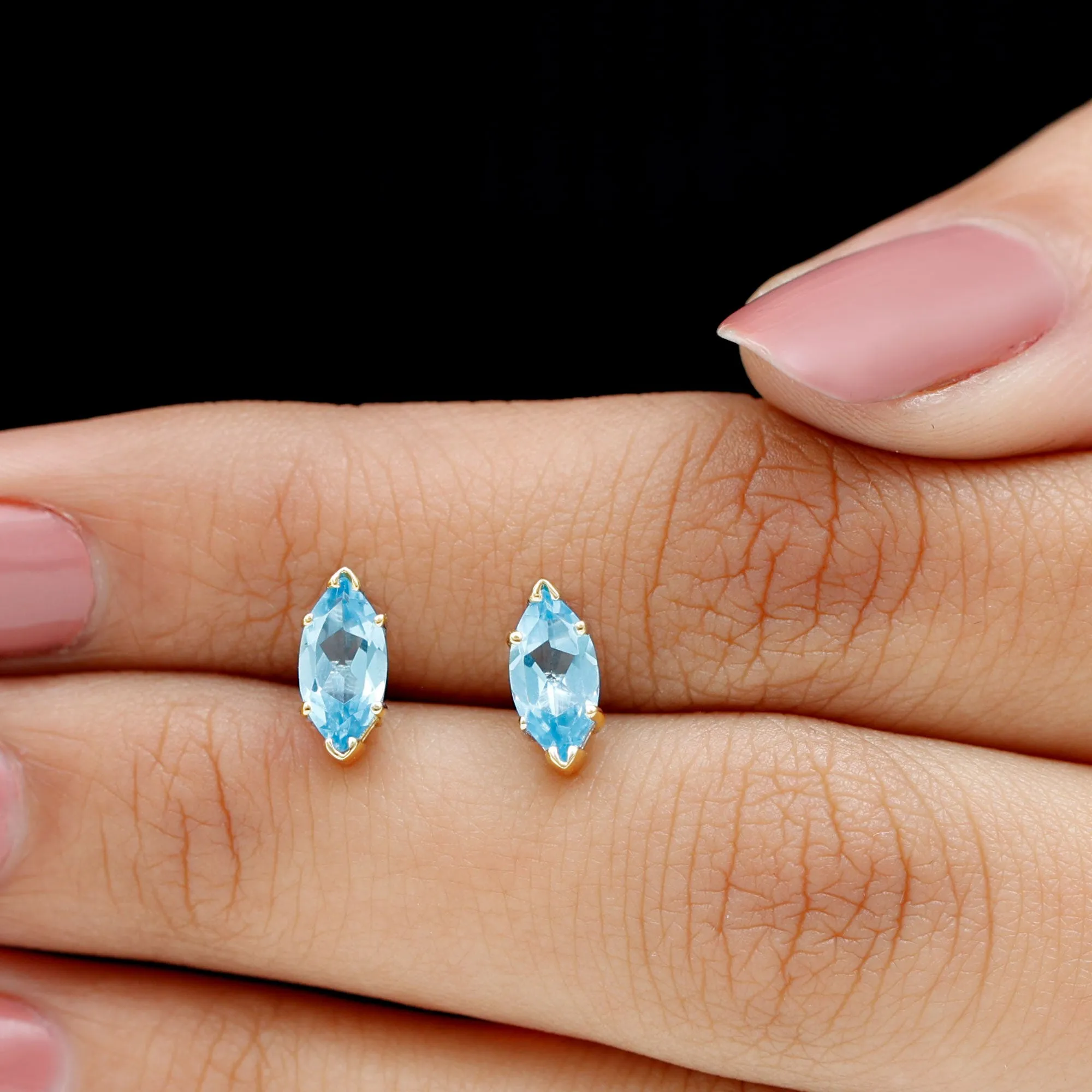 Marquise Cut Swiss Blue Topaz Solitaire Stud Earrings