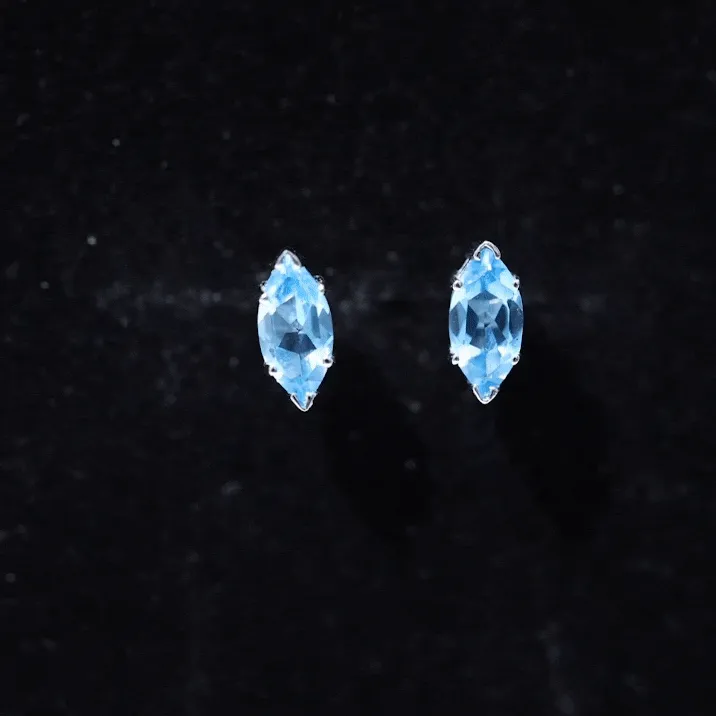 Marquise Cut Swiss Blue Topaz Solitaire Stud Earrings