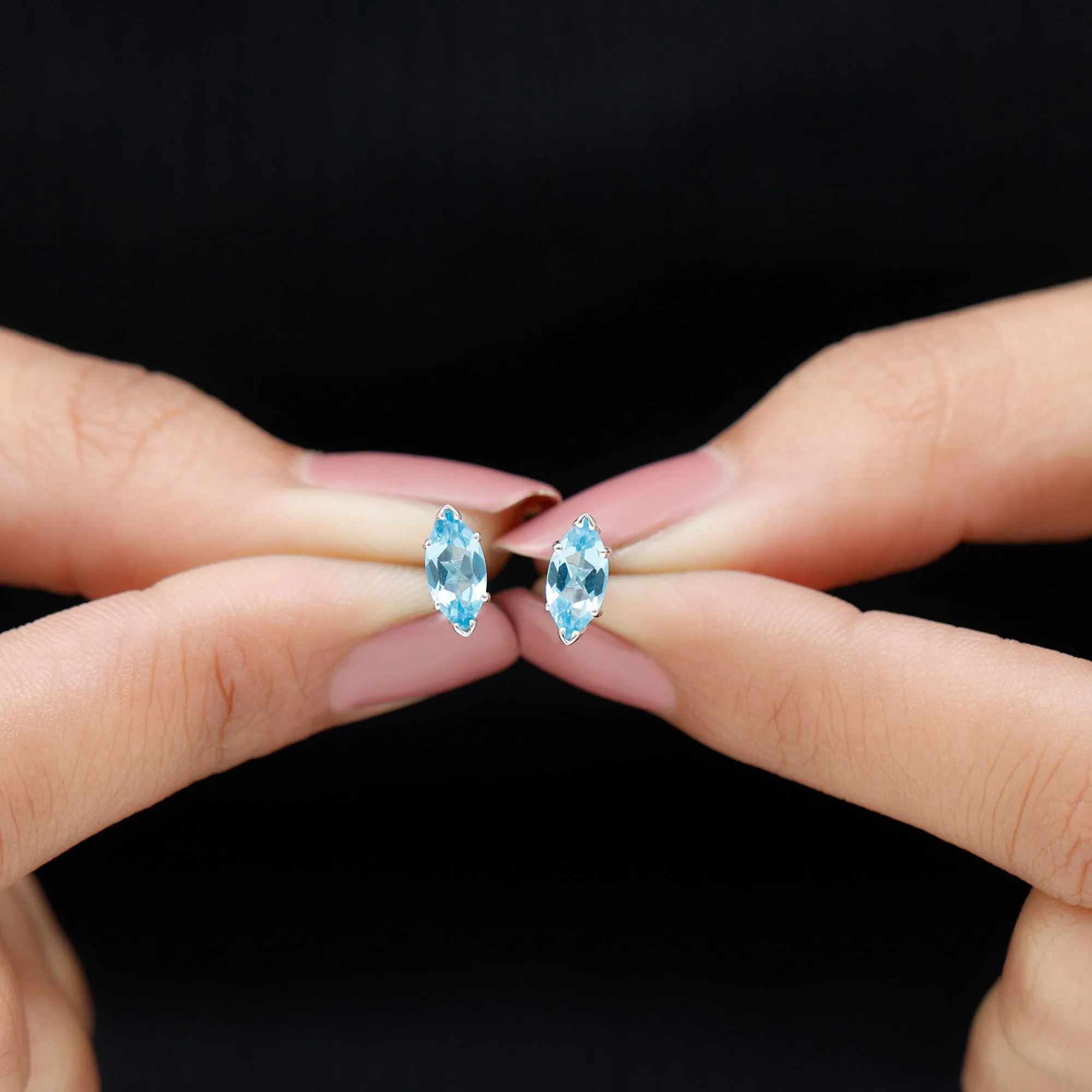 Marquise Cut Swiss Blue Topaz Solitaire Stud Earrings