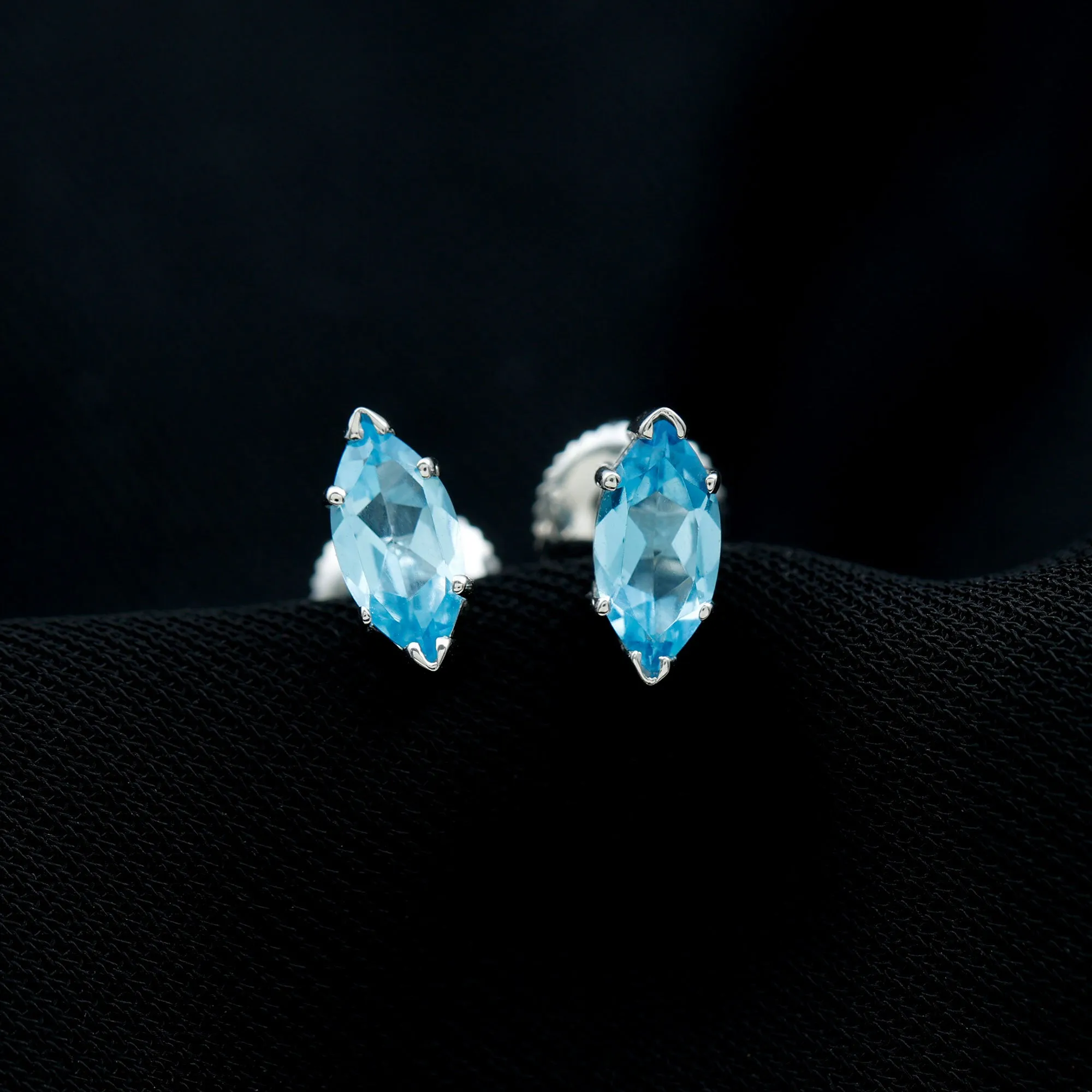 Marquise Cut Swiss Blue Topaz Solitaire Stud Earrings