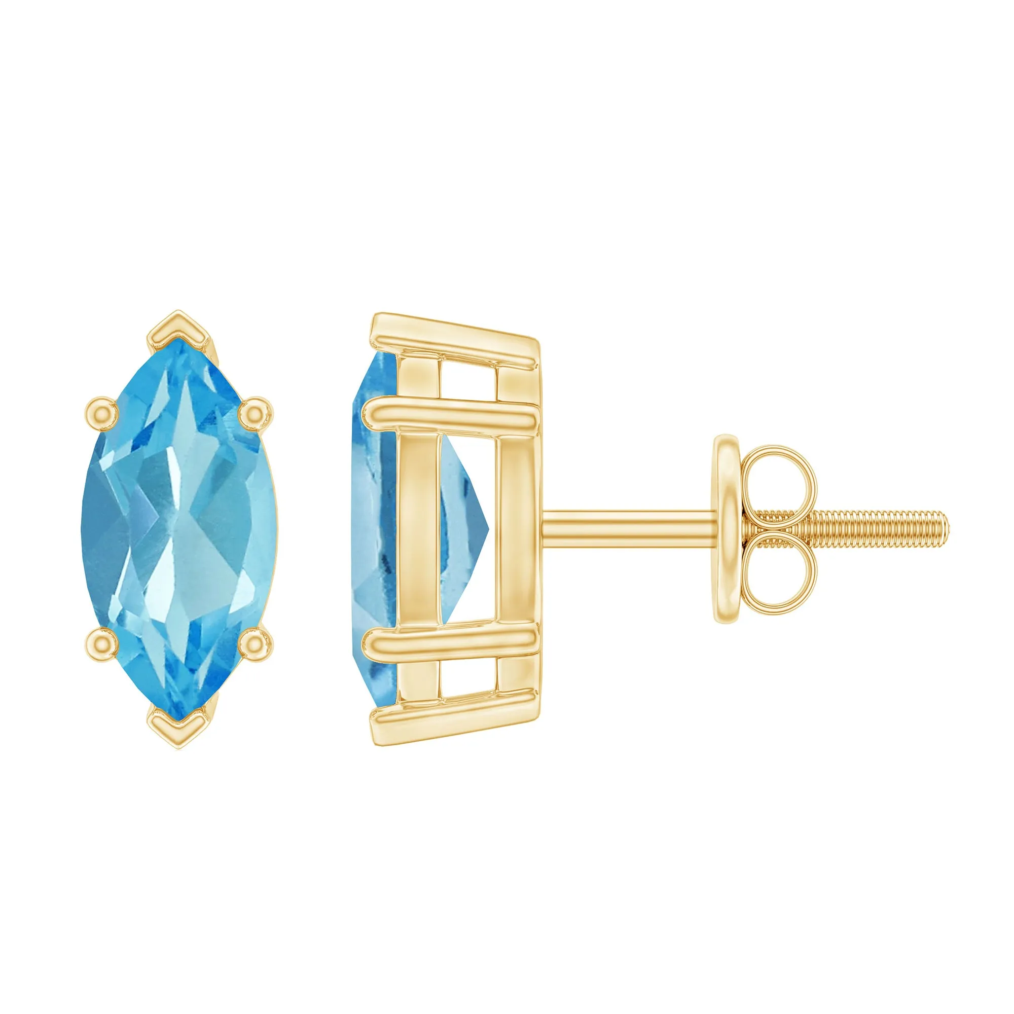 Marquise Cut Swiss Blue Topaz Solitaire Stud Earrings