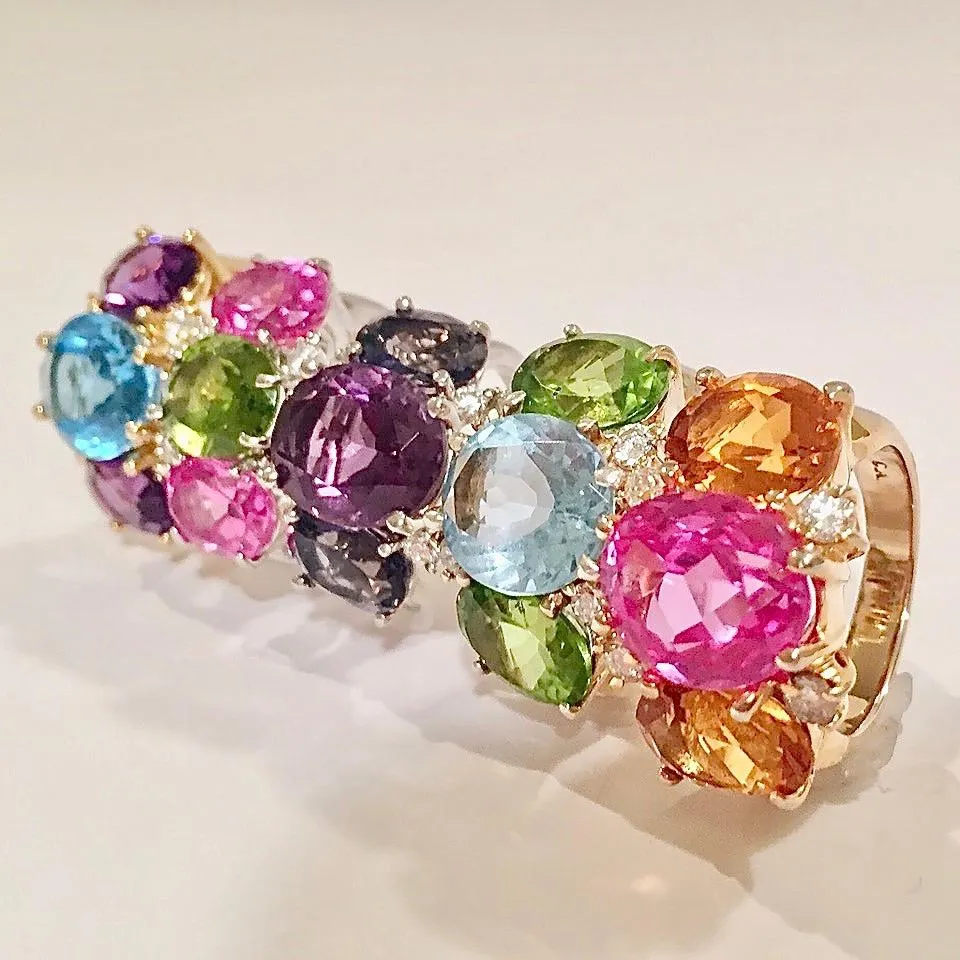 Medium GUM DROP™ Ring with Blue Topaz Violet Amethyst and Diamonds