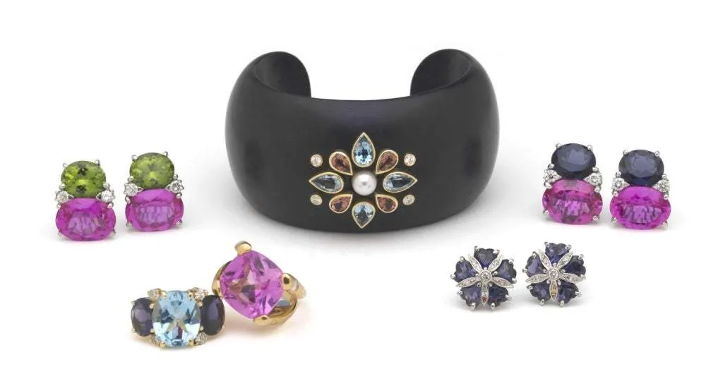 Medium GUM DROP™ Ring with Blue Topaz Violet Amethyst and Diamonds