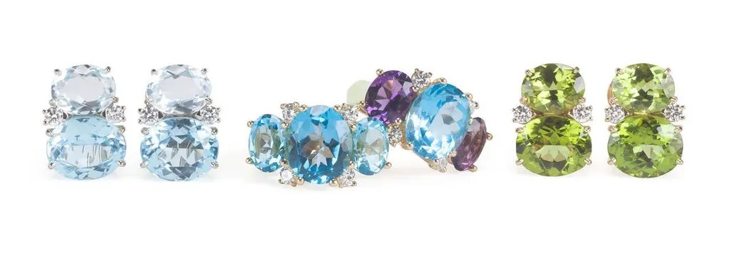 Medium GUM DROP™ Ring with Blue Topaz Violet Amethyst and Diamonds