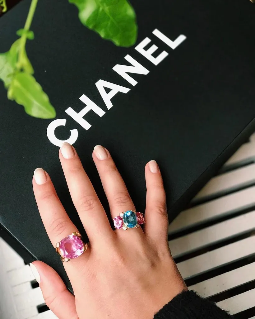 Medium GUM DROP™ Ring with Blue Topaz Violet Amethyst and Diamonds